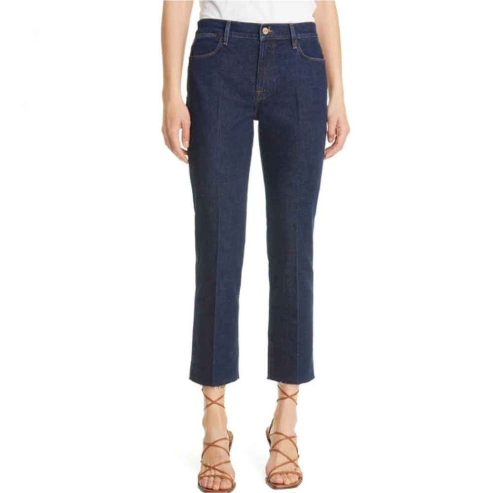 Frame Le High Straight Raw Hem Ankle Jeans 28 Dark Wash Stretch‎ Denim